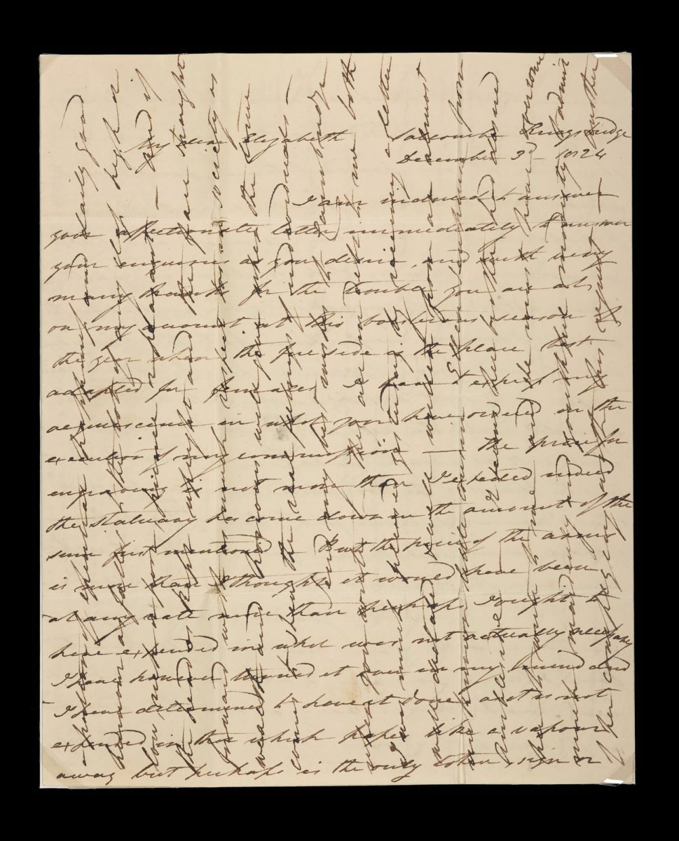 A letter with text written across both horizontally and vertically